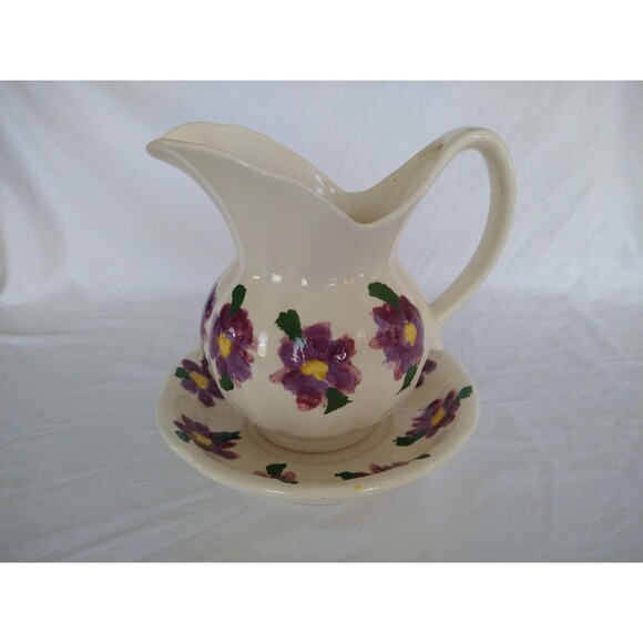 Unbranded Other - Small Hand Painted Signed Floral Pitcher and Bowl Set 1976 Violets Collectable